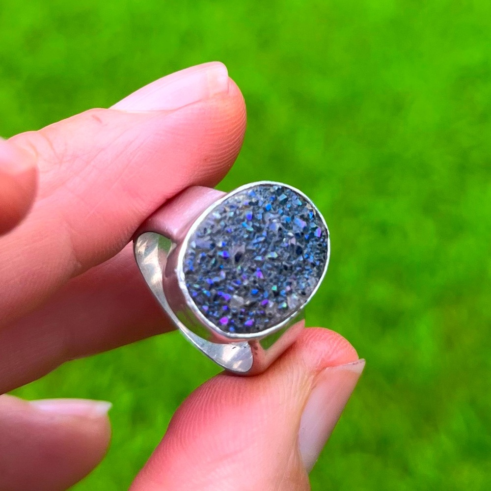 Sterling silver dark purple drusy ring